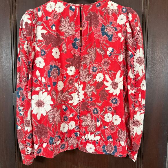 ULLA JOHNSON | Terese Red Floral Cotton Puff Sleeve Blouse | Size 6 - Picture 3 of 9